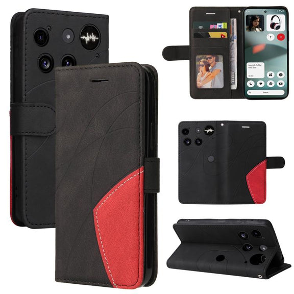 For Nothing Phone 3 Dual-color Splicing Flip Leather Phone Case(Black)