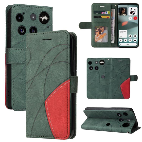 For Nothing Phone 3 Dual-color Splicing Flip Leather Phone Case(Green)