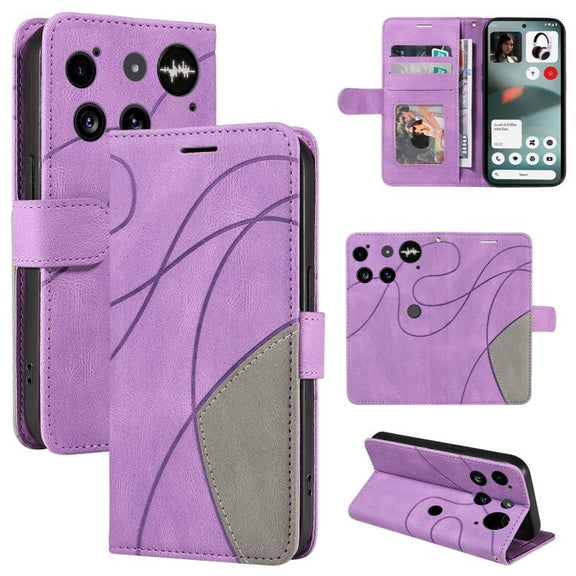 For Nothing Phone 3 Dual-color Splicing Flip Leather Phone Case(Purple)