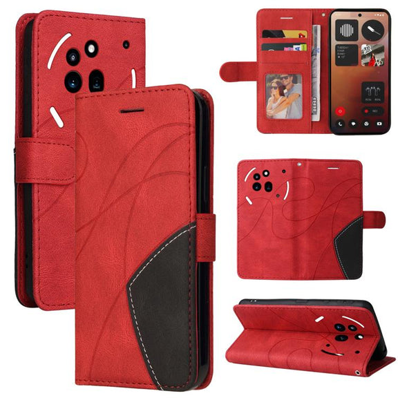 For Nothing Phone 3A Pro Dual-color Splicing Flip Leather Phone Case(Red)