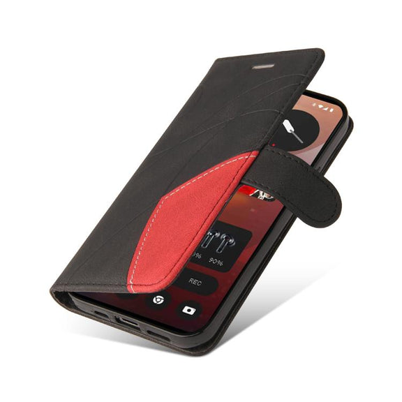 For Nothing Phone 3A Pro Dual-color Splicing Flip Leather Phone Case(Black)