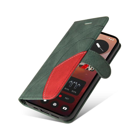 For Nothing Phone 3A Pro Dual-color Splicing Flip Leather Phone Case(Green)