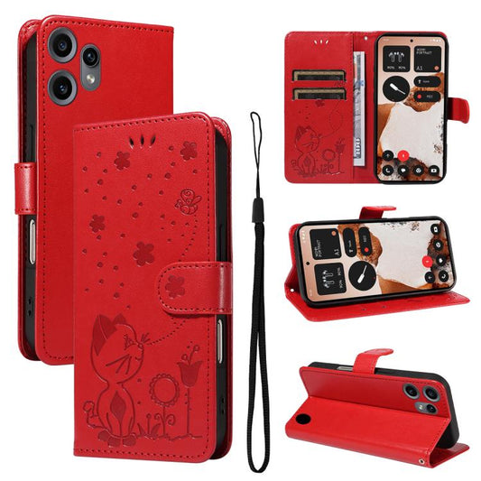 For Nothing CMF Phone 2 Pro Cat and Bee Embossed Flip Leather Phone Case(Red) - free shipping - PMC Jewellery - Order now!