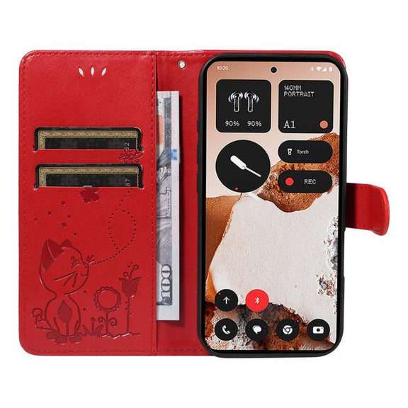For Nothing CMF Phone 2 Pro Cat and Bee Embossed Flip Leather Phone Case(Red)