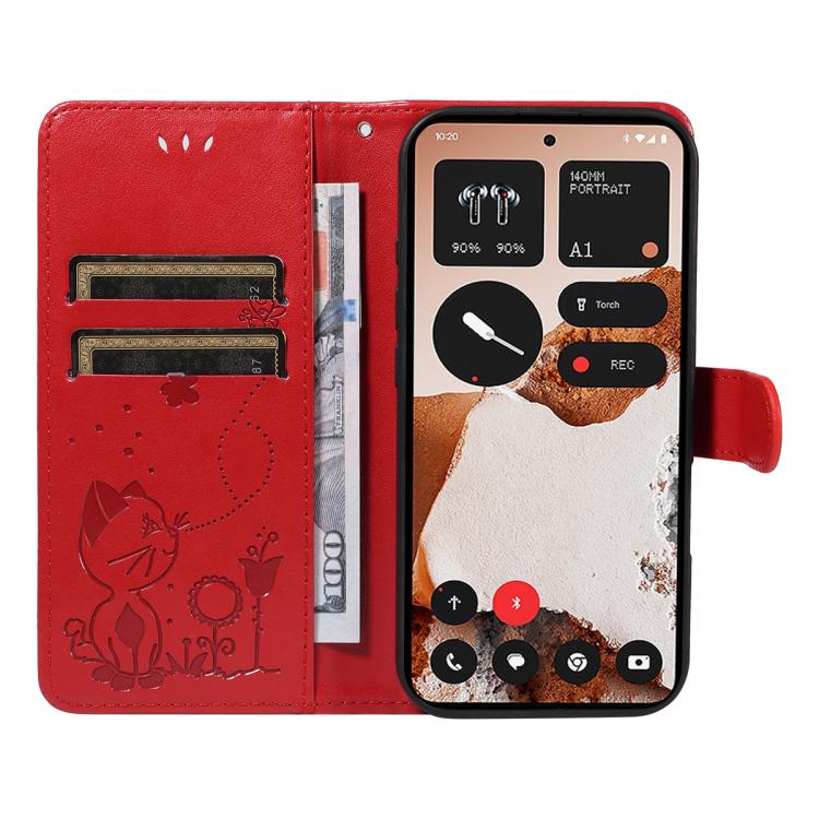 For Nothing CMF Phone 2 Pro Cat and Bee Embossed Flip Leather Phone Case(Red)