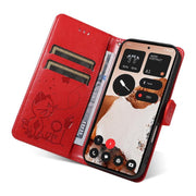 For Nothing CMF Phone 2 Pro Cat and Bee Embossed Flip Leather Phone Case(Red)