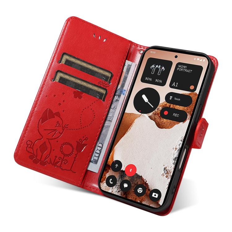 For Nothing CMF Phone 2 Pro Cat and Bee Embossed Flip Leather Phone Case(Red)