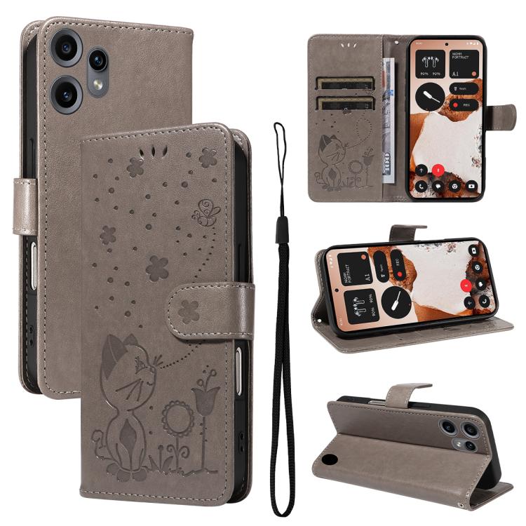 For Nothing CMF Phone 2 Pro Cat and Bee Embossed Flip Leather Phone Case(Grey) - free shipping - PMC Jewellery - Order now!