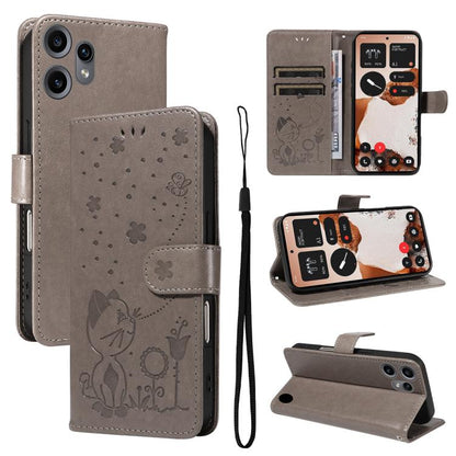 For Nothing CMF Phone 2 Pro Cat and Bee Embossed Flip Leather Phone Case(Grey) - free shipping - PMC Jewellery - Order now!