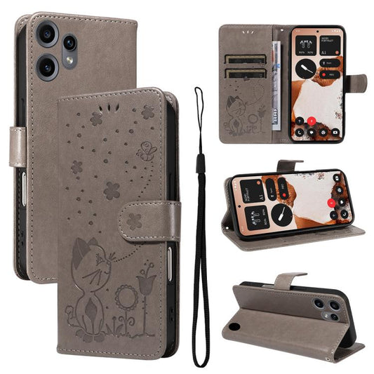 For Nothing CMF Phone 2 Pro Cat and Bee Embossed Flip Leather Phone Case(Grey) - free shipping - PMC Jewellery - Order now!