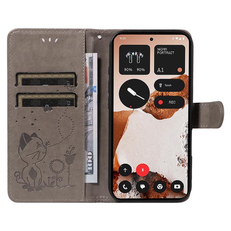 For Nothing CMF Phone 2 Pro Cat and Bee Embossed Flip Leather Phone Case(Grey)