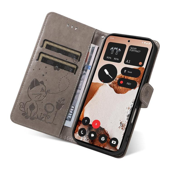 For Nothing CMF Phone 2 Pro Cat and Bee Embossed Flip Leather Phone Case(Grey)