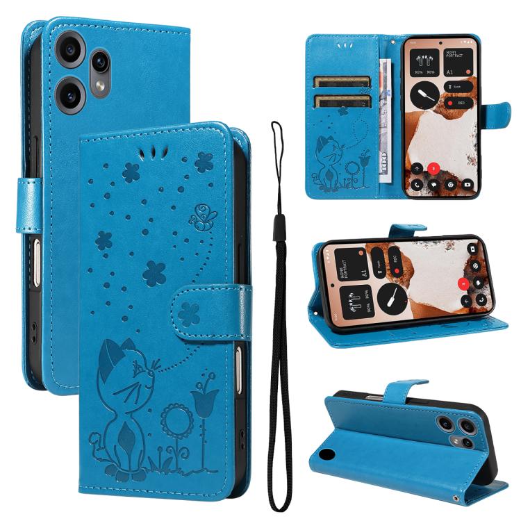 For Nothing CMF Phone 2 Pro Cat and Bee Embossed Flip Leather Phone Case(Blue) - free shipping - PMC TechLife - Order now!