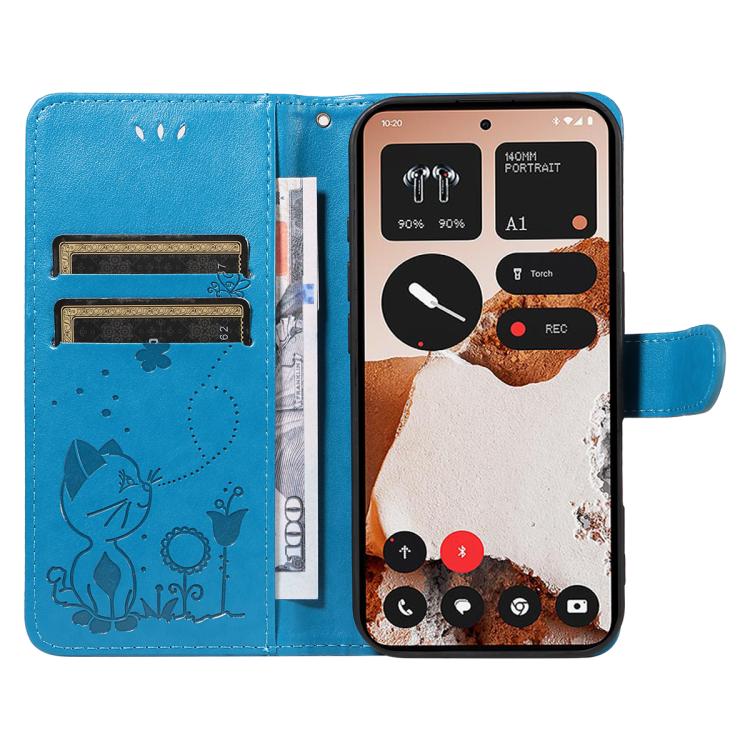 For Nothing CMF Phone 2 Pro Cat and Bee Embossed Flip Leather Phone Case(Blue)