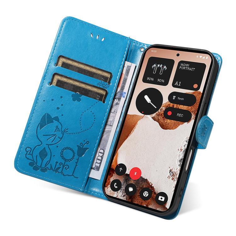 For Nothing CMF Phone 2 Pro Cat and Bee Embossed Flip Leather Phone Case(Blue) - free shipping - PMC Jewellery - Order now!