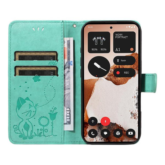 For Nothing CMF Phone 2 Pro Cat and Bee Embossed Flip Leather Phone Case(Green)