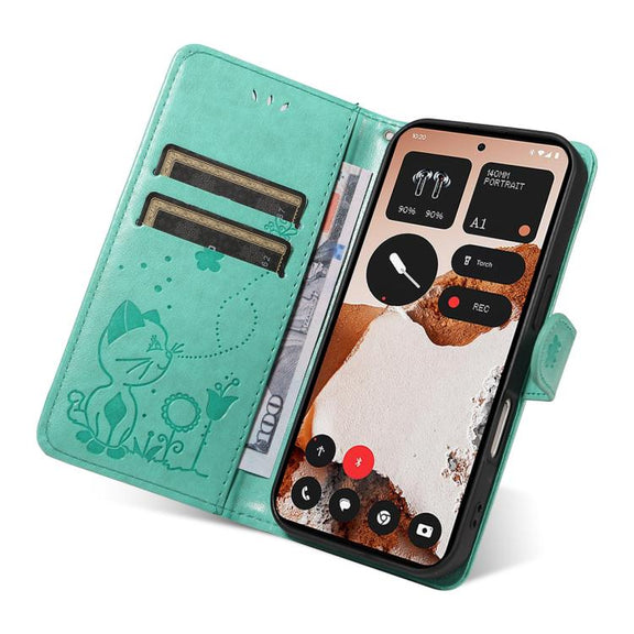 For Nothing CMF Phone 2 Pro Cat and Bee Embossed Flip Leather Phone Case(Green)