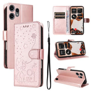 For Nothing CMF Phone 2 Pro Cat and Bee Embossed Flip Leather Phone Case(Rose Gold)