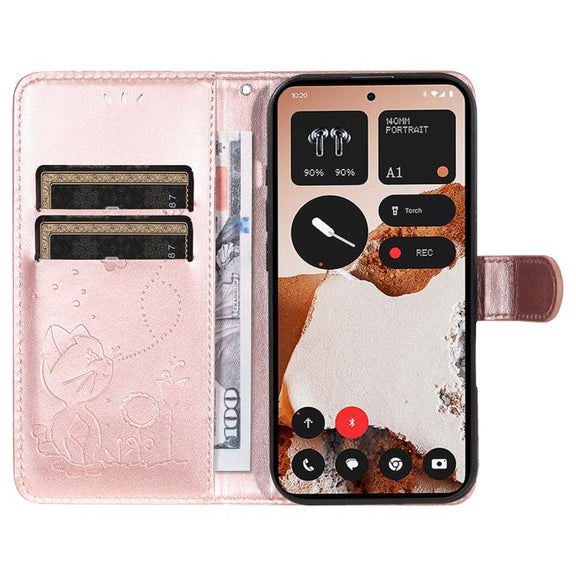 For Nothing CMF Phone 2 Pro Cat and Bee Embossed Flip Leather Phone Case(Rose Gold)
