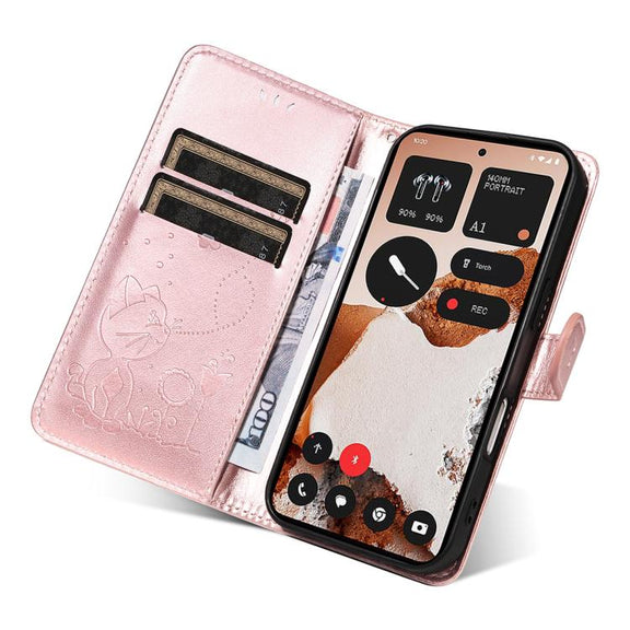For Nothing CMF Phone 2 Pro Cat and Bee Embossed Flip Leather Phone Case(Rose Gold)
