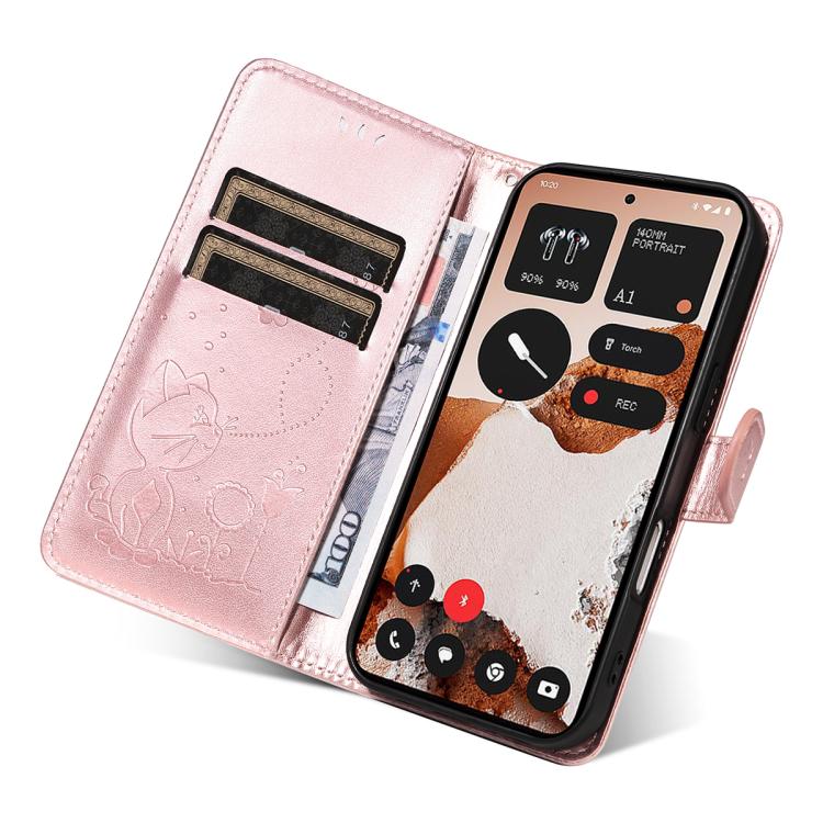 For Nothing CMF Phone 2 Pro Cat and Bee Embossed Flip Leather Phone Case(Rose Gold)