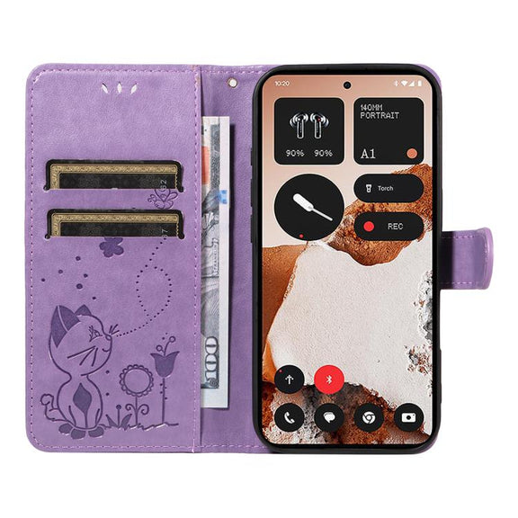 For Nothing CMF Phone 2 Pro Cat and Bee Embossed Flip Leather Phone Case(Purple)