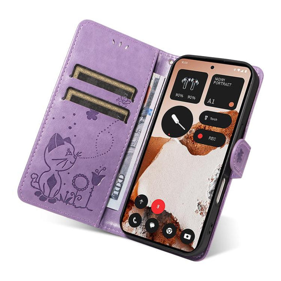 For Nothing CMF Phone 2 Pro Cat and Bee Embossed Flip Leather Phone Case(Purple)