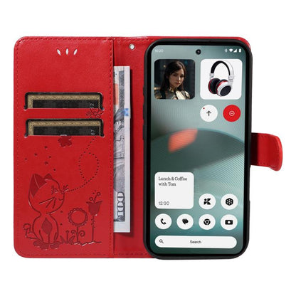 For Nothing Phone 3 Cat and Bee Embossed Flip Leather Phone Case(Red) - free shipping - PMC Jewellery - Order now!