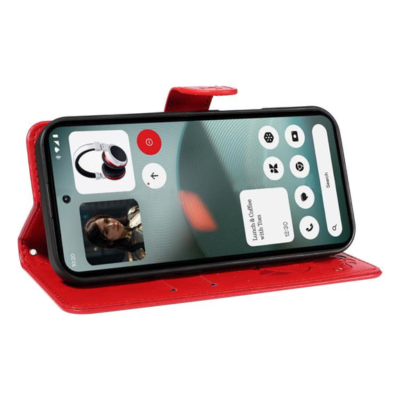 For Nothing Phone 3 Cat and Bee Embossed Flip Leather Phone Case(Red)