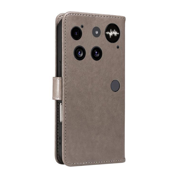 For Nothing Phone 3 Cat and Bee Embossed Flip Leather Phone Case(Grey)