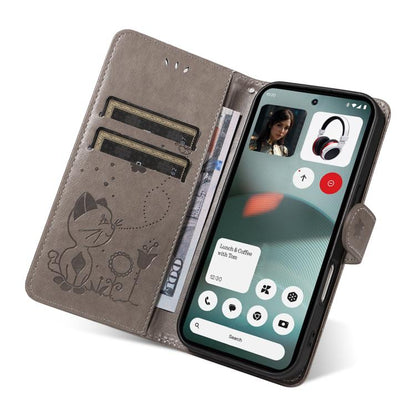 For Nothing Phone 3 Cat and Bee Embossed Flip Leather Phone Case(Grey) - free shipping - PMC Jewellery - Order now!