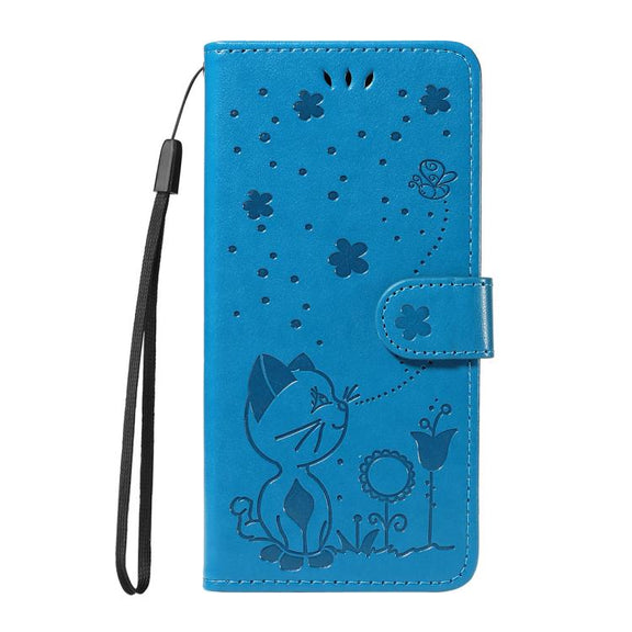 For Nothing Phone 3 Cat and Bee Embossed Flip Leather Phone Case(Blue)