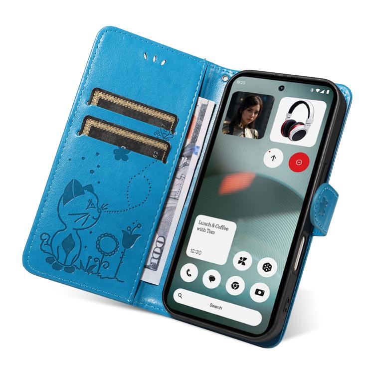 For Nothing Phone 3 Cat and Bee Embossed Flip Leather Phone Case(Blue) - free shipping - PMC Jewellery - Order now!
