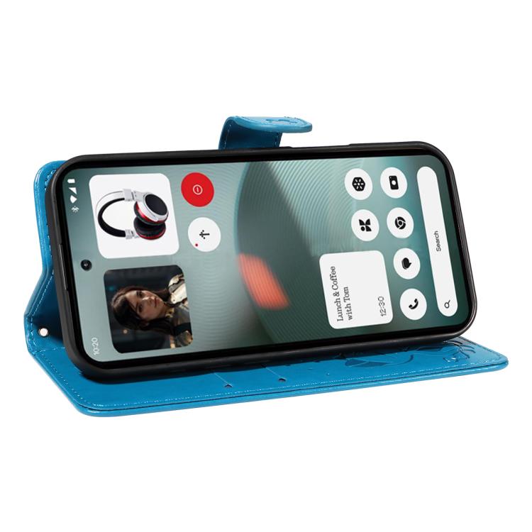For Nothing Phone 3 Cat and Bee Embossed Flip Leather Phone Case(Blue)