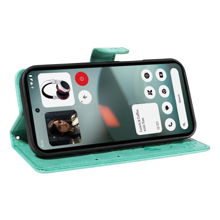 For Nothing Phone 3 Cat and Bee Embossed Flip Leather Phone Case(Green)