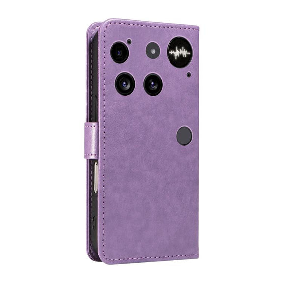 For Nothing Phone 3 Cat and Bee Embossed Flip Leather Phone Case(Purple)