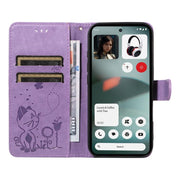 For Nothing Phone 3 Cat and Bee Embossed Flip Leather Phone Case(Purple)