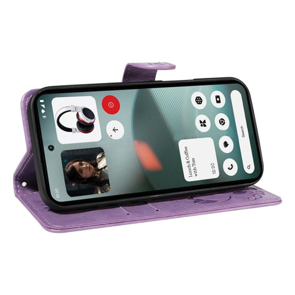 For Nothing Phone 3 Cat and Bee Embossed Flip Leather Phone Case(Purple)