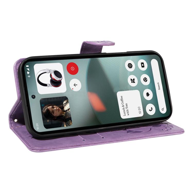 For Nothing Phone 3 Cat and Bee Embossed Flip Leather Phone Case(Purple)