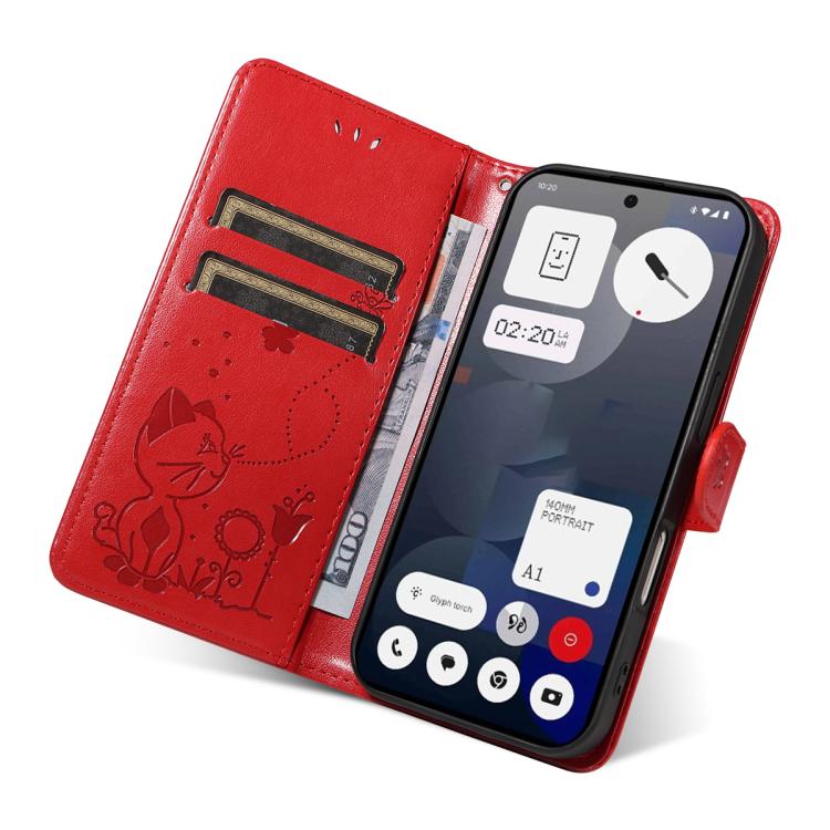 For Nothing Phone 3A Cat and Bee Embossed Flip Leather Phone Case(Red) - free shipping - PMC Jewellery - Order now!