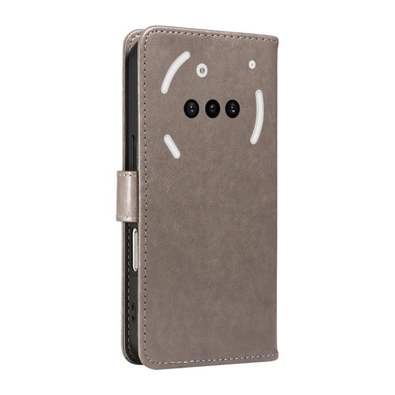 For Nothing Phone 3A Cat and Bee Embossed Flip Leather Phone Case(Grey)