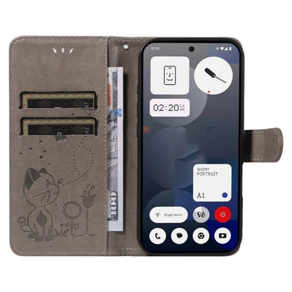 For Nothing Phone 3A Cat and Bee Embossed Flip Leather Phone Case(Grey) - free shipping - PMC Jewellery - Order now!