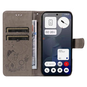 For Nothing Phone 3A Cat and Bee Embossed Flip Leather Phone Case(Grey)