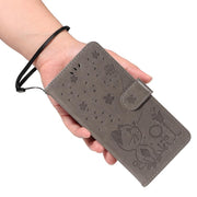 For Nothing Phone 3A Cat and Bee Embossed Flip Leather Phone Case(Grey)