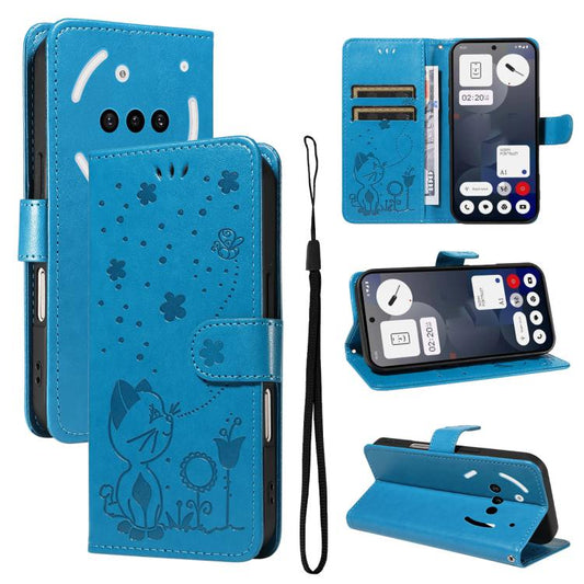For Nothing Phone 3A Cat and Bee Embossed Flip Leather Phone Case(Blue) - free shipping - PMC Jewellery - Order now!
