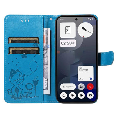 For Nothing Phone 3A Cat and Bee Embossed Flip Leather Phone Case(Blue) - free shipping - PMC Jewellery - Order now!