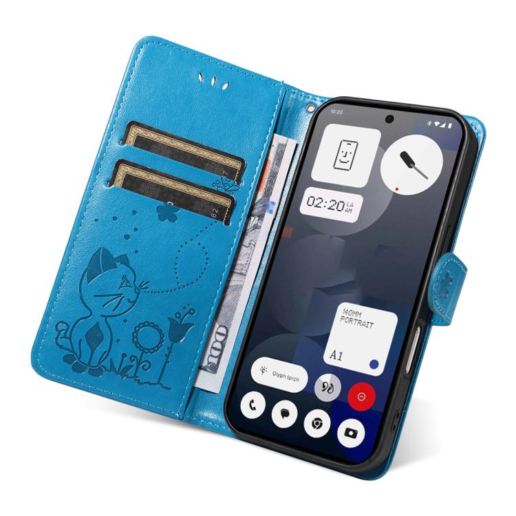 For Nothing Phone 3A Cat and Bee Embossed Flip Leather Phone Case(Blue) - free shipping - PMC Jewellery - Order now!