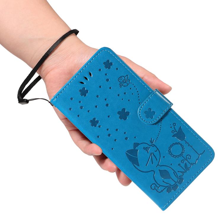 For Nothing Phone 3A Cat and Bee Embossed Flip Leather Phone Case(Blue)