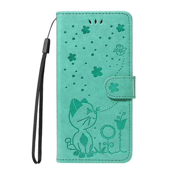 For Nothing Phone 3A Cat and Bee Embossed Flip Leather Phone Case(Green)