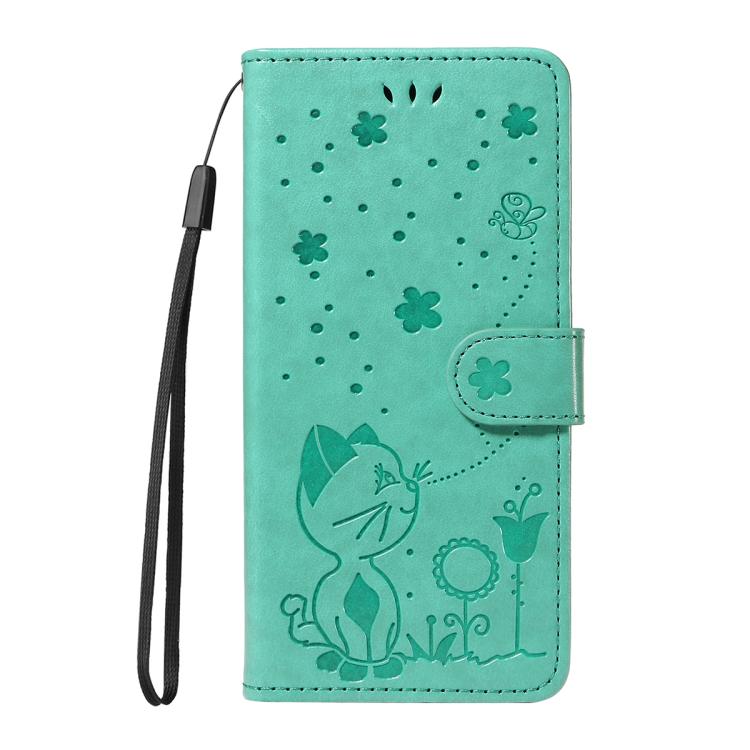 For Nothing Phone 3A Cat and Bee Embossed Flip Leather Phone Case(Green)